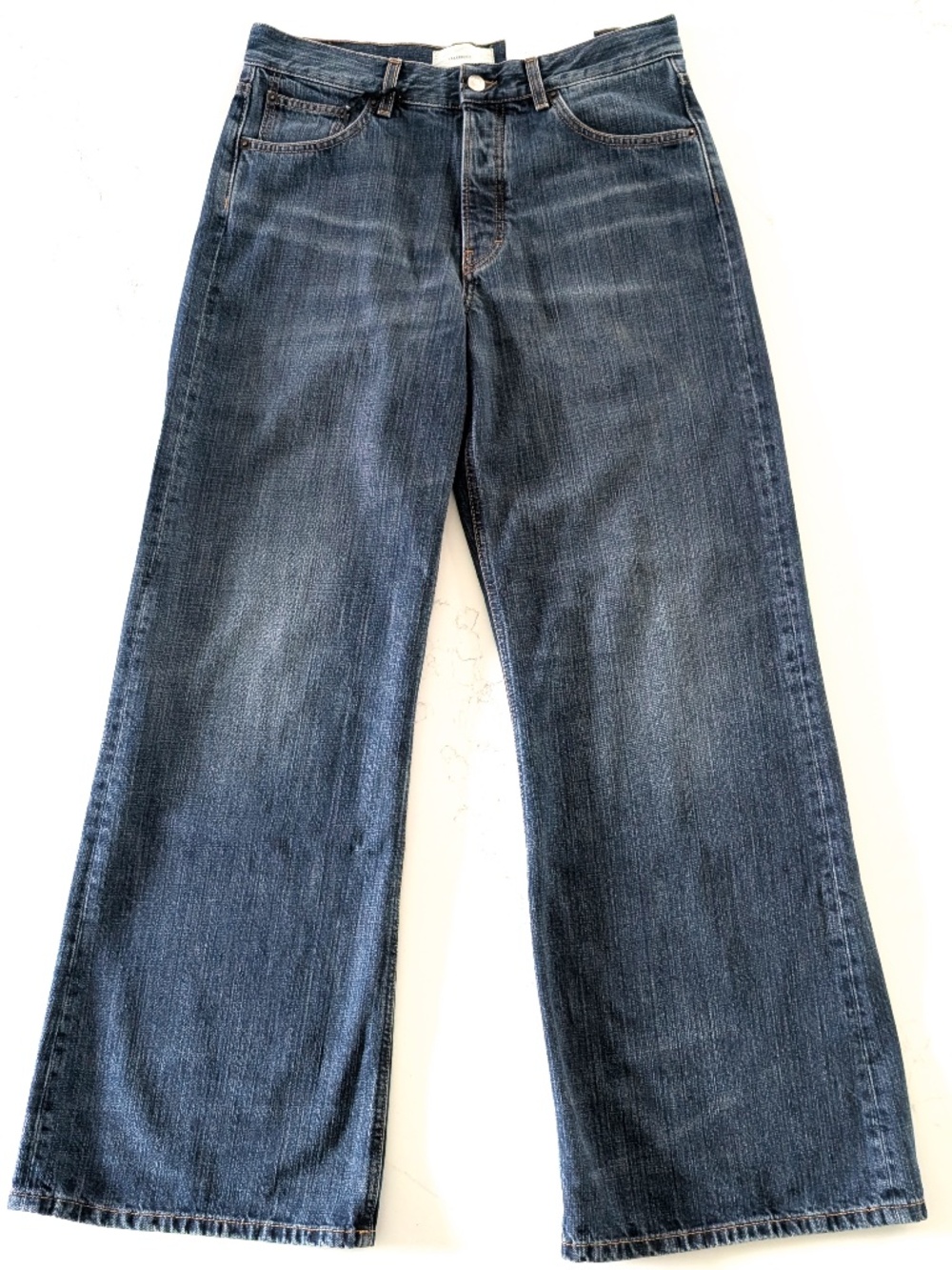 JEANERICA Gion Loose Flare Jeans Dark Blue Righe Wide Leg Y2K 30x32 Italy NWT